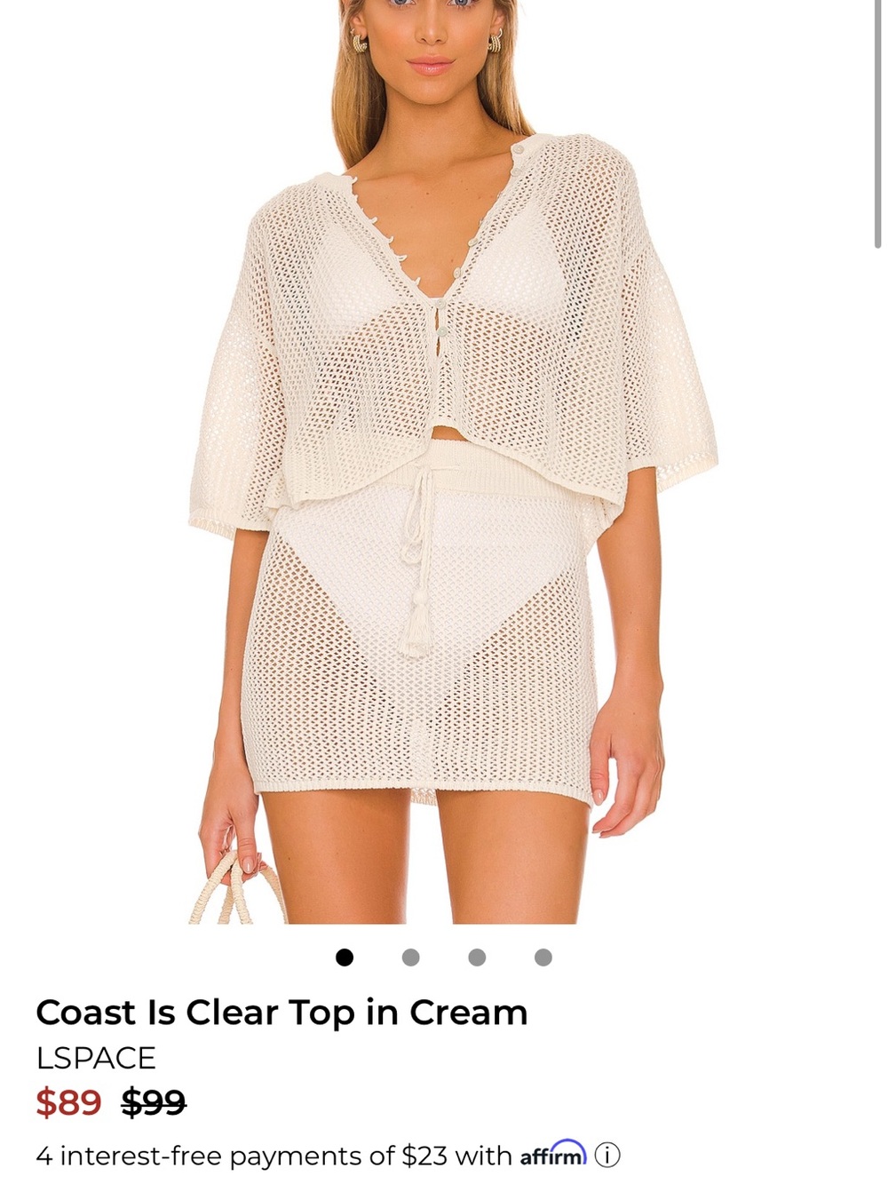 l*space Cream Crochet Swim Coverup Top